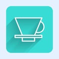 White line V60 coffee maker icon isolated with long shadow. Green square button. Vector Illustration Royalty Free Stock Photo