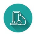 White line Vacuum cleaner icon isolated with long shadow background. Green circle button. Vector