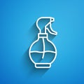 White line Water spray bottle icon isolated on blue background. Sprinkler for ironing. Long shadow. Vector Royalty Free Stock Photo