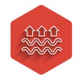 White line Waves of water and evaporation icon isolated with long shadow. Red hexagon button. Vector Royalty Free Stock Photo