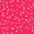 White line Whale icon isolated seamless pattern on red background. Vector