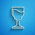 White line Wine glass icon isolated on blue background. Wineglass icon. Goblet symbol. Glassware sign. Happy Easter Royalty Free Stock Photo