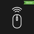 White line Wireless computer mouse system icon isolated on black background. Internet of things concept with wireless Royalty Free Stock Photo