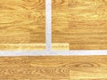 White Line On Wooden Floor Court. Gym for playing futsal Royalty Free Stock Photo