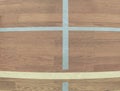 White Line On Wooden Floor Court. Gym for playing futsal Royalty Free Stock Photo