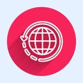 White line Worldwide shipping and cardboard box icon isolated with long shadow. Red circle button. Vector Illustration Royalty Free Stock Photo