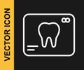 White line X-ray of tooth icon isolated on black background. Dental x-ray. Radiology image. Vector Royalty Free Stock Photo