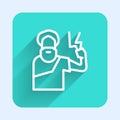 White line Zeus icon isolated with long shadow. Greek god. God of Lightning. Green square button. Vector