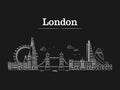 White linear London city skyline with famous buildings, tourism england landmarks Royalty Free Stock Photo