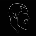 White linear silhouette of a bearded man. Flat illustration of male face. Linear portrait. Guy with beard.
