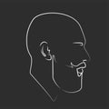 White linear silhouette of a bearded man. Guy with beard. Linear head icon. Portrait of a bald man.