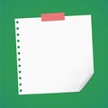 White lined note paper with folded corner is stuck on green background Royalty Free Stock Photo