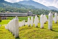 White lines of tombstones as a memorial to Srebrenica massacre in Potocari, Bosnia and Herzegovina Royalty Free Stock Photo