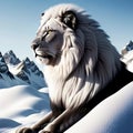 White lion on mountain background. Generative AI Royalty Free Stock Photo