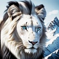 White lion on mountain background. Generative AI Royalty Free Stock Photo