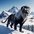 White lion on mountain background. Generative AI Royalty Free Stock Photo