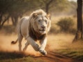 White lion running forest, amazing lion