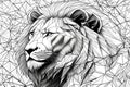 White lion sketch,digital wallpaper, geometry, wireframe, black HD background, digital art Royalty Free Stock Photo