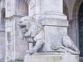 White lion statue located in front of Hall building Royalty Free Stock Photo