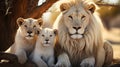 White Lions family closed up in safari. Generative AI