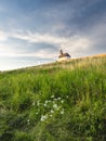 White little church on top of  the hill. Royalty Free Stock Photo