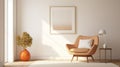 Serenity In Simplicity: A Captivating Backlit Photo With An Orange Chair And Plants