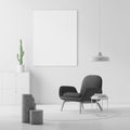 White living room, armchair and poster Royalty Free Stock Photo