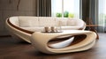 Futuristic Biomorphic Living Room With White Sofa And Coffee Table