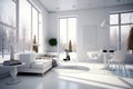 White living room interior design wall. Architecture modern home 3D Rendering house.
