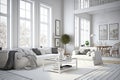 White living room interior design wall. Architecture modern home 3D Rendering house.