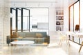 White living room interior, bookcase, double Royalty Free Stock Photo