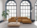 White living room interior with sofa and windows Royalty Free Stock Photo