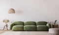 White living room in modern design minimal clear space with green sofa and wall mockup Royalty Free Stock Photo