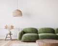 White living room in modern design minimal clear space with green sofa wall mockup