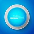 White Loading icon isolated on blue background. Progress bar icon. Circle blue button with white line. Vector Royalty Free Stock Photo