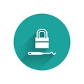 White Lockpicks or lock picks for lock picking icon isolated with long shadow. Green circle button. Vector Royalty Free Stock Photo