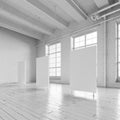 White loft hall interior with frames for exhibition Royalty Free Stock Photo