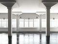 White loft room with columns