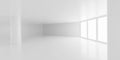 White loft style room with window and concrete floor, architecture mock up, 3d render illustration with empty space for Royalty Free Stock Photo