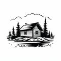 Simple Black And White Upland Lodge Vector Illustration