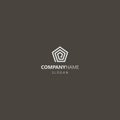 Simple abstract outline vector flat art geometric iconic logo of spiral striped pentagon