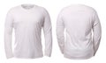 White long sleeve t-shirt isolated on white background, front and back design for mock up template copy space design