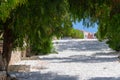 White long stairs with botanical arch made of green tree. Concept of goal Royalty Free Stock Photo