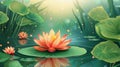 white lotos flower in pond, symbol of wesak day. 3d illustration