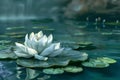 white lotos flower in pond, symbol of wesak day. 3d illustration