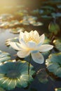 white lotos flower in pond, symbol of wesak day. 3d illustration