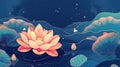 white lotos flower in pond, symbol of wesak day. 3d illustration