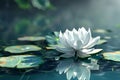 white lotos flower in pond, symbol of wesak day. 3d illustration