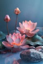 white lotos flower in pond, symbol of wesak day. 3d illustration