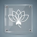 White Lotus flower icon isolated on grey background. Square glass panels. Vector Royalty Free Stock Photo